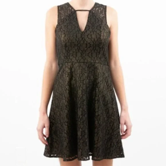 BCBGeneration 2 Dress Bronze Gold Lace Flare Mini - Picture 7 of 7